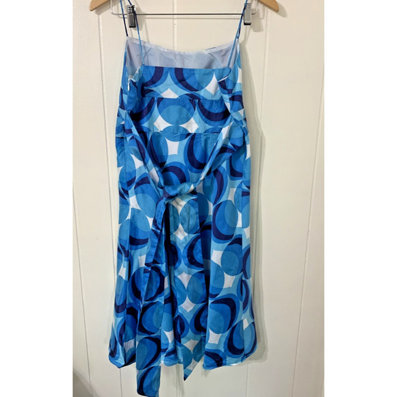 Ann Taylor Women's Sundress Size 4 Retro Print Blue Tie Back Resort Wedding - Picture 3 of 9